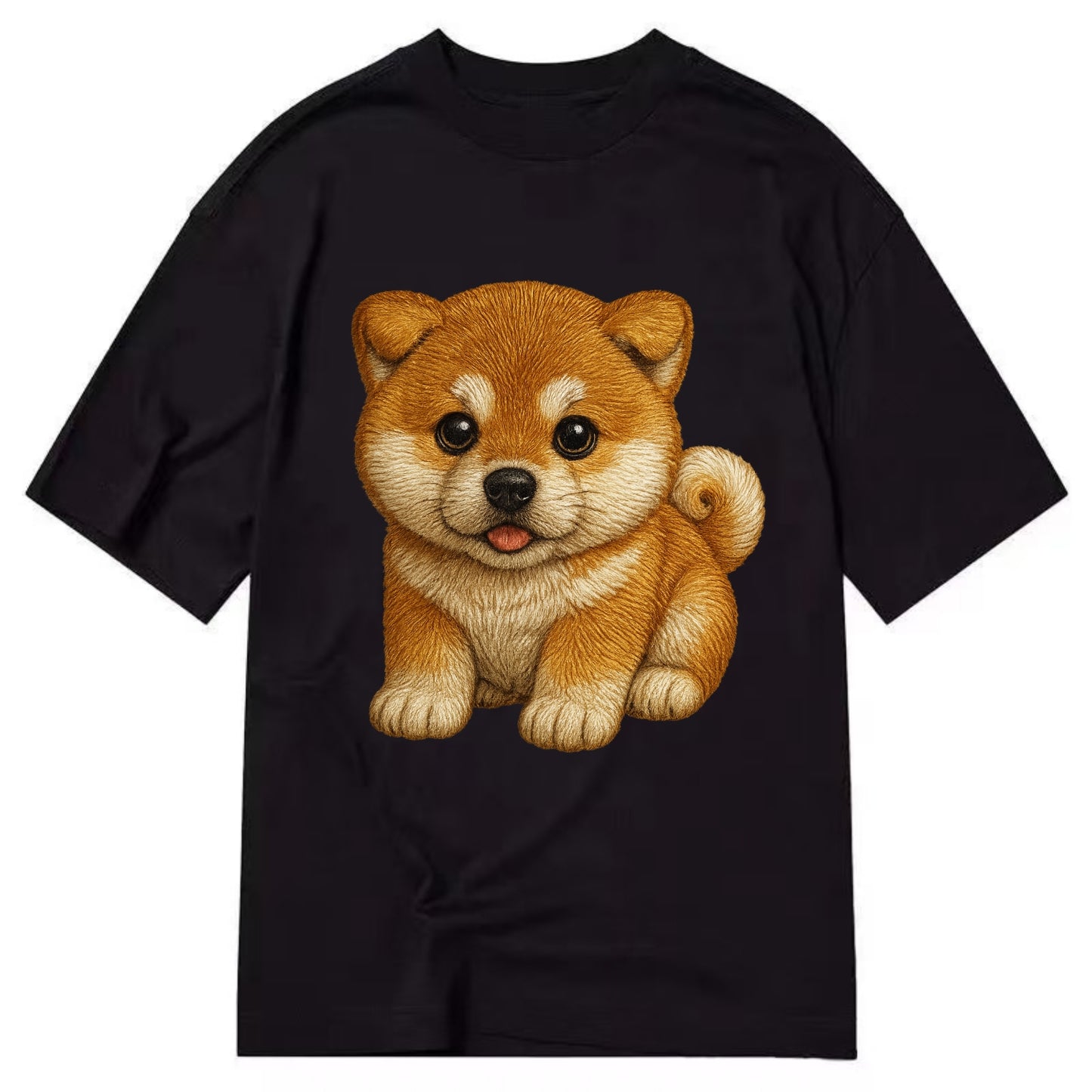 Baby Akita Puppy - fluffy bear-like, curled tail, dignified eyes, front-facing, - Classic T-shirt - Black