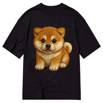 Baby Akita Puppy - fluffy bear-like, curled tail, dignified eyes, front-facing, - Classic T-shirt - Black