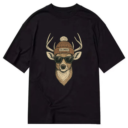 Ohio White-tailed Deer wearing Columbus beanie with pom pom and wayfarer - Classic T-shirt - Black