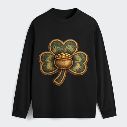 ST PATRICKS CLOVER - lucky clover with gold in green and gold , Irish - Classic Long Sleeve Shirt - Black