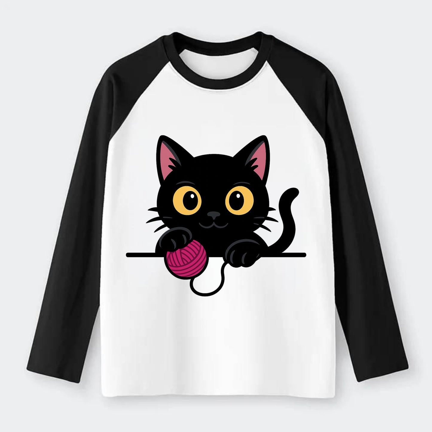 Midnight the black cat tapping the ledge rhythmically with one bright - Raglan Long Sleeve T-Shirt - Black