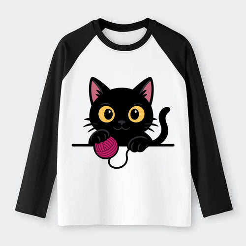 Midnight the black cat tapping the ledge rhythmically with one bright - Raglan Long Sleeve T-Shirt