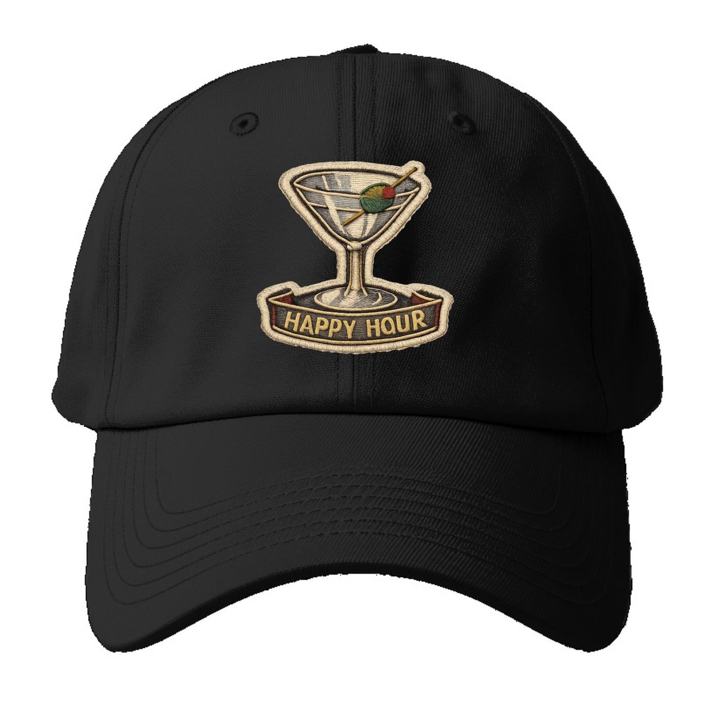 COCKTAIL MARTINI - martini glass with olive in silver and green , - Baseball Cap For Big Heads - Black