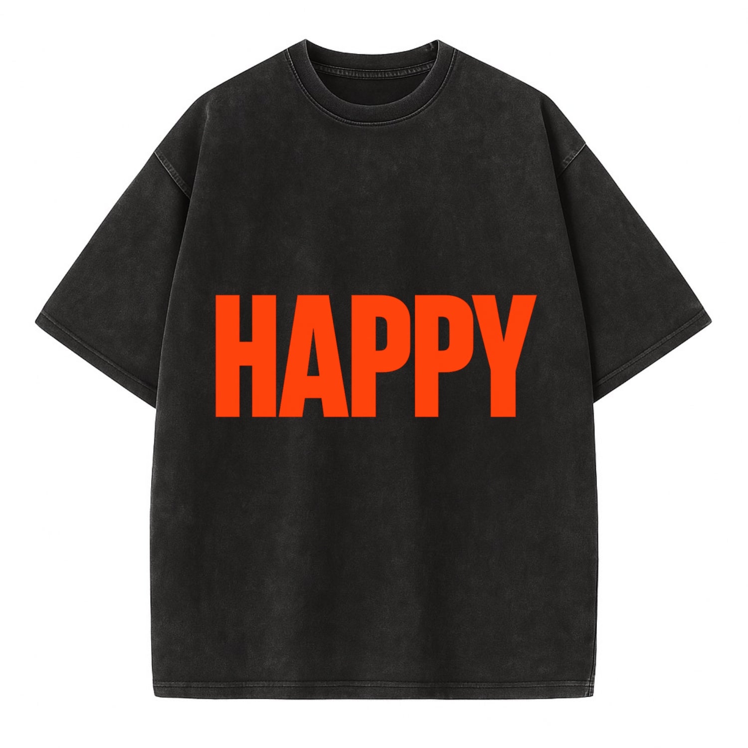 Bold typography design - "HAPPY" - joyful, content, pleased - Vintage T-shirt - Black