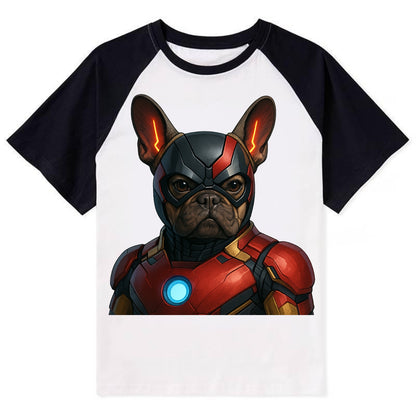 French Bulldog Iron Man  - Contrast Raglan T-shirt - Black