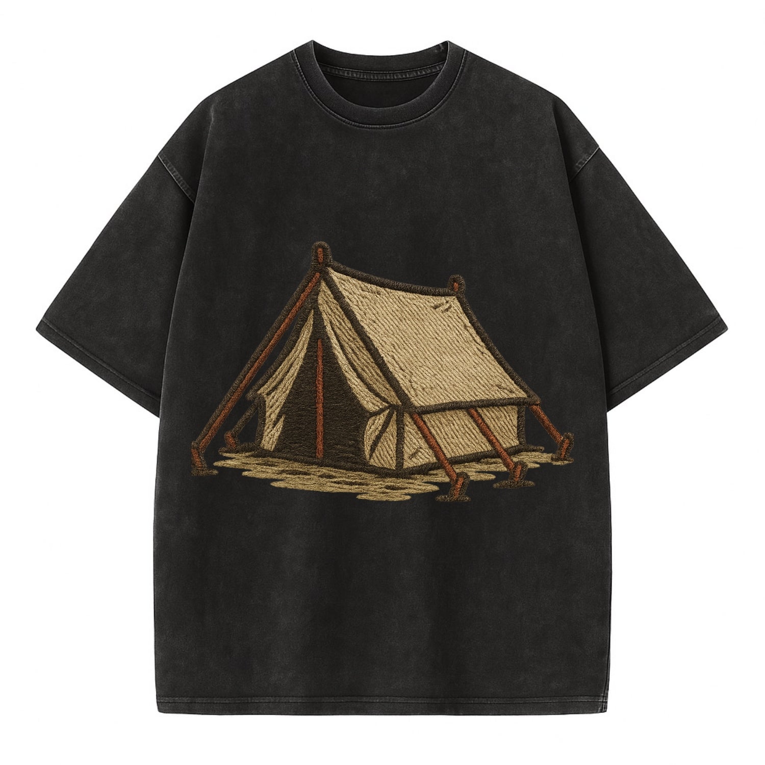 Camping Tent  - Vintage T-shirt - Black