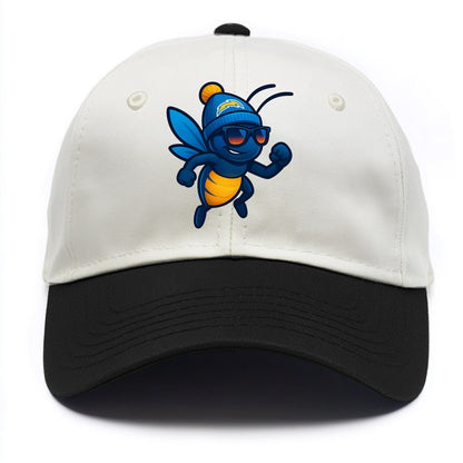 LA Lightning Bug wearing Chargers powder blue and gold beanie with pom pom and - Two Tone Cap - Black