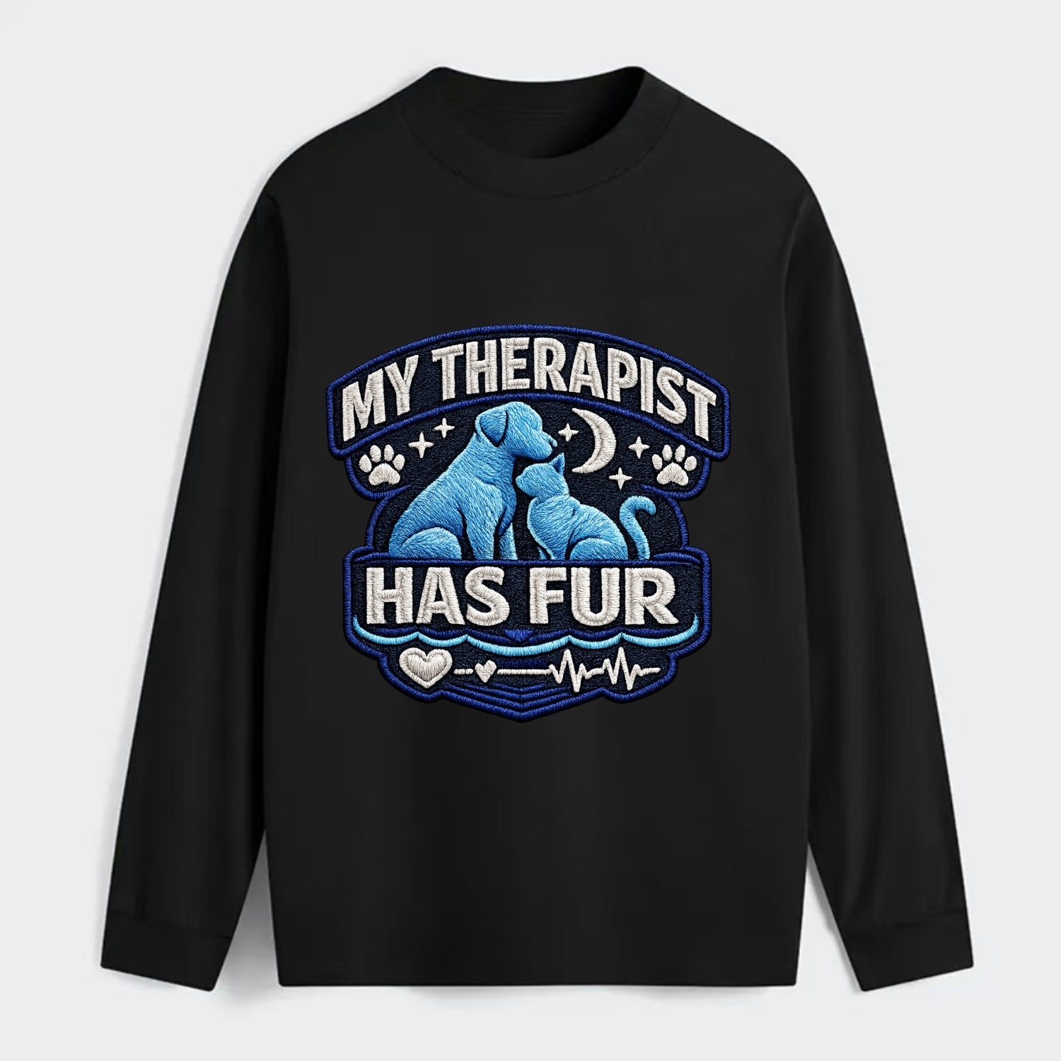 MY THERAPIST HAS FUR - pet silhouette in calming blue , emotional - Classic Long Sleeve Shirt - Black