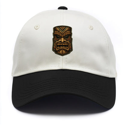 TIKI MASK - carved totem in brown and red , Polynesian - Two Tone Cap - Black