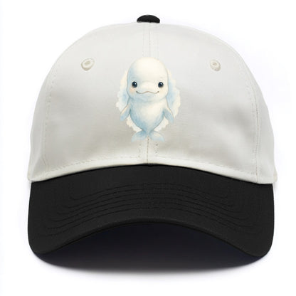 Baby Beluga Whale - pure white, rounded forehead, small eyes with big personality, - Two Tone Cap - Black
