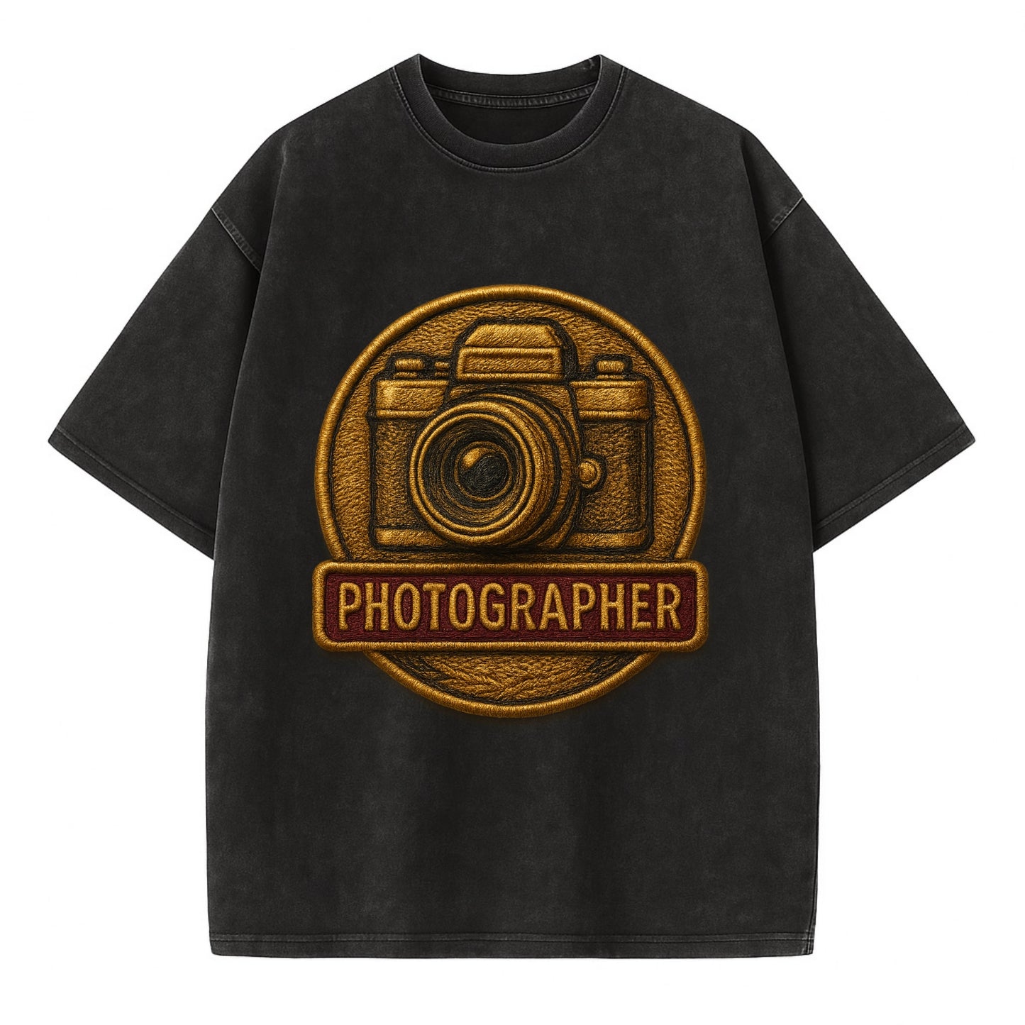 Camera with vintage lens - photographer badge - Vintage T-shirt - Black
