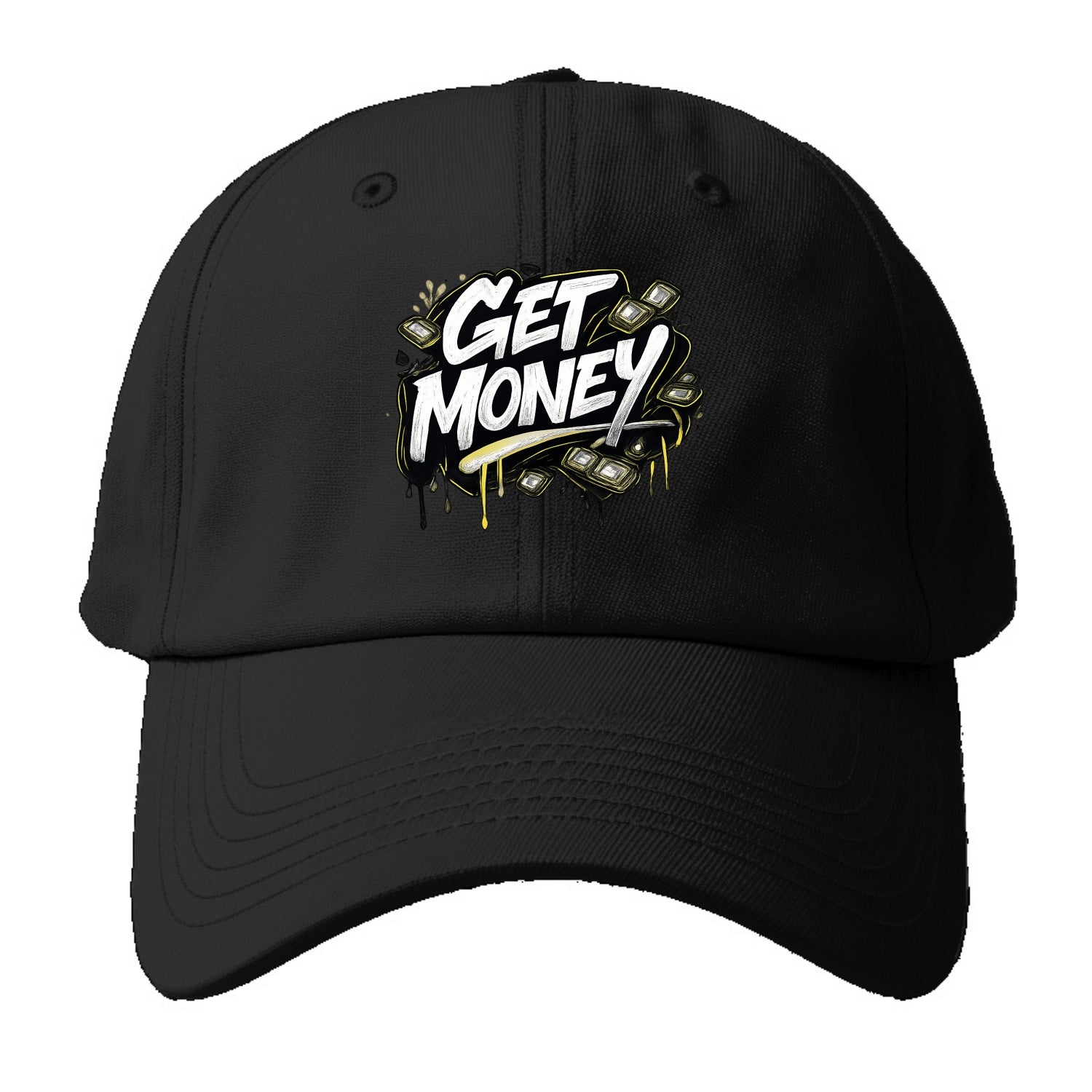 Bold typography design - "GET MONEY" - pursuit of wealth, earning - Baseball Cap For Big Heads - Black