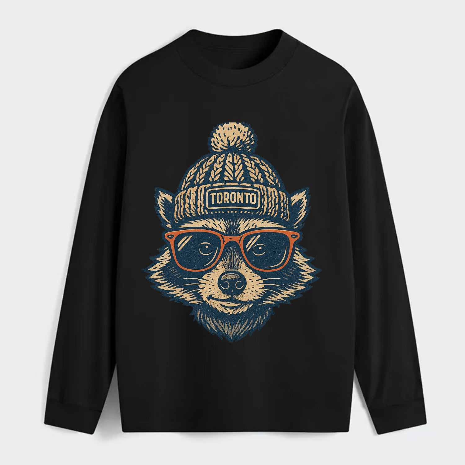 Toronto Raccoon wearing Toronto beanie w - Classic Long Sleeve Shirt - Black