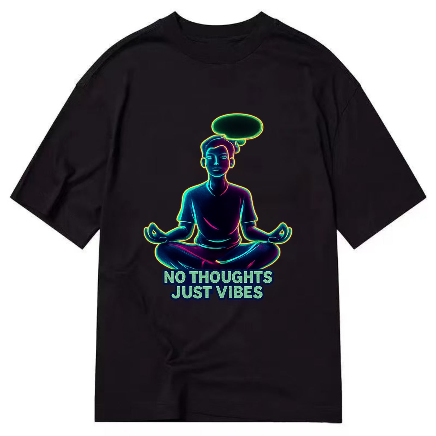 Peaceful floating figure with empty thought bubble - "no thoughts just vibes" zen - Classic T-shirt - Black