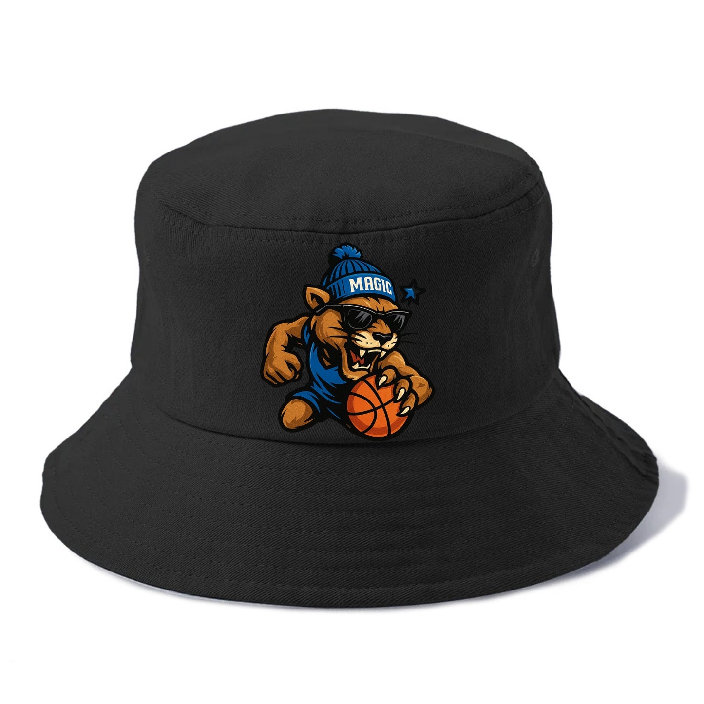 Florida Panther wearing Magic beanie with star wand patch and wayfarer sunglasses - Bucket Hat - Black