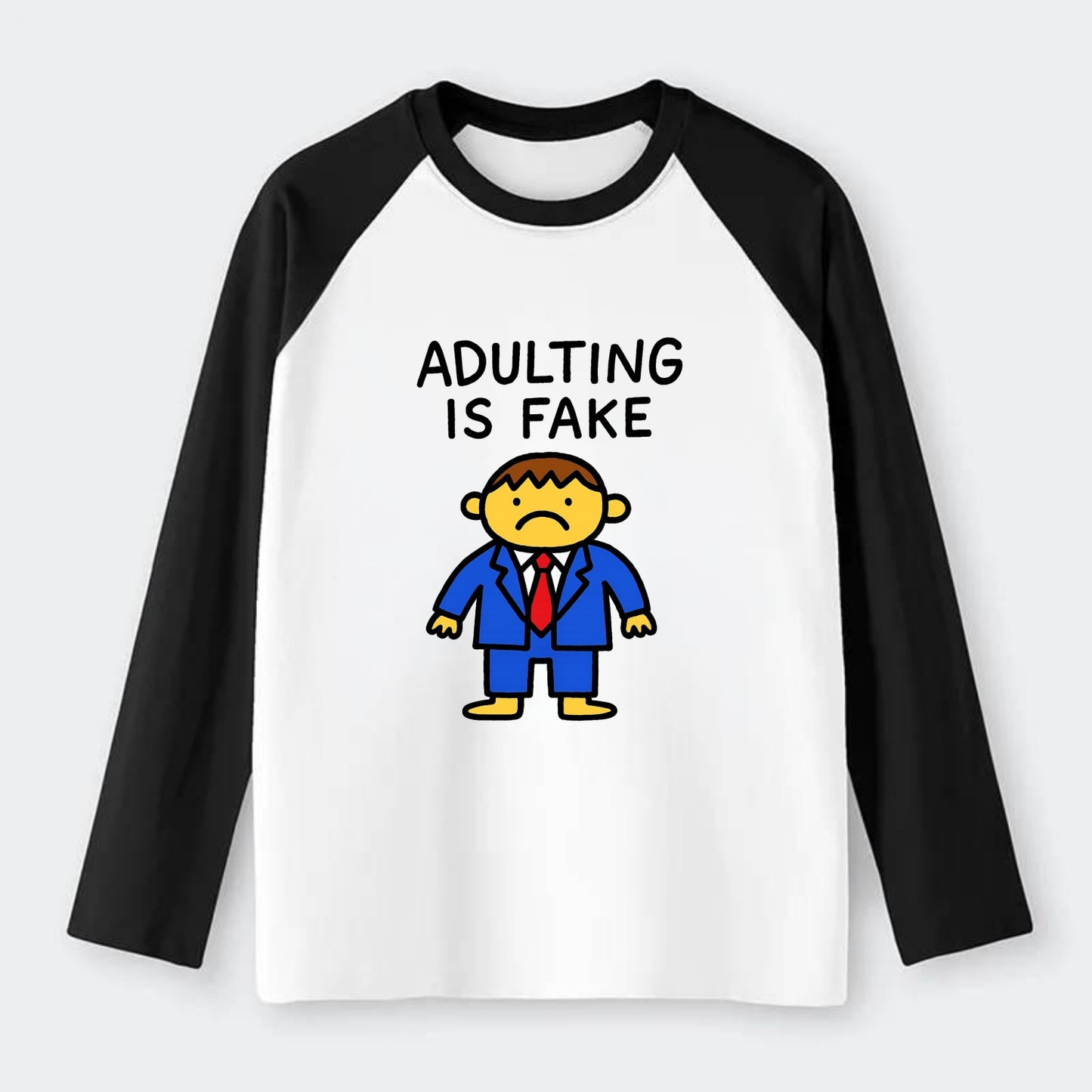 ADULTING IS FAKE | Child in suit pretending - Raglan Long Sleeve T-Shirt - Black