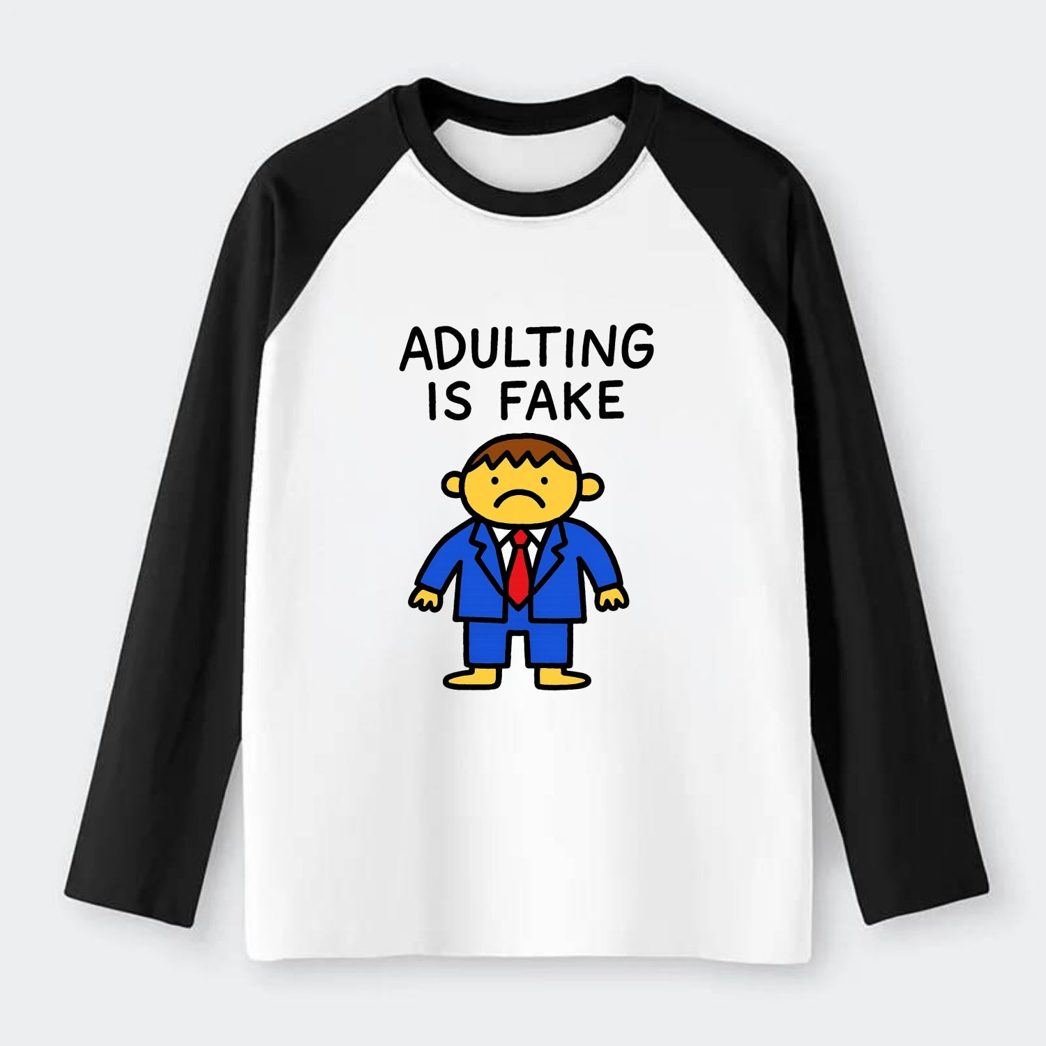 ADULTING IS FAKE | Child in suit pretending - Raglan Long Sleeve T-Shirt - Black