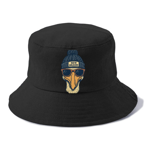New Orleans Pelican wearing New Orleans beanie with pom pom and wayfarer sunglasses - Bucket Hat