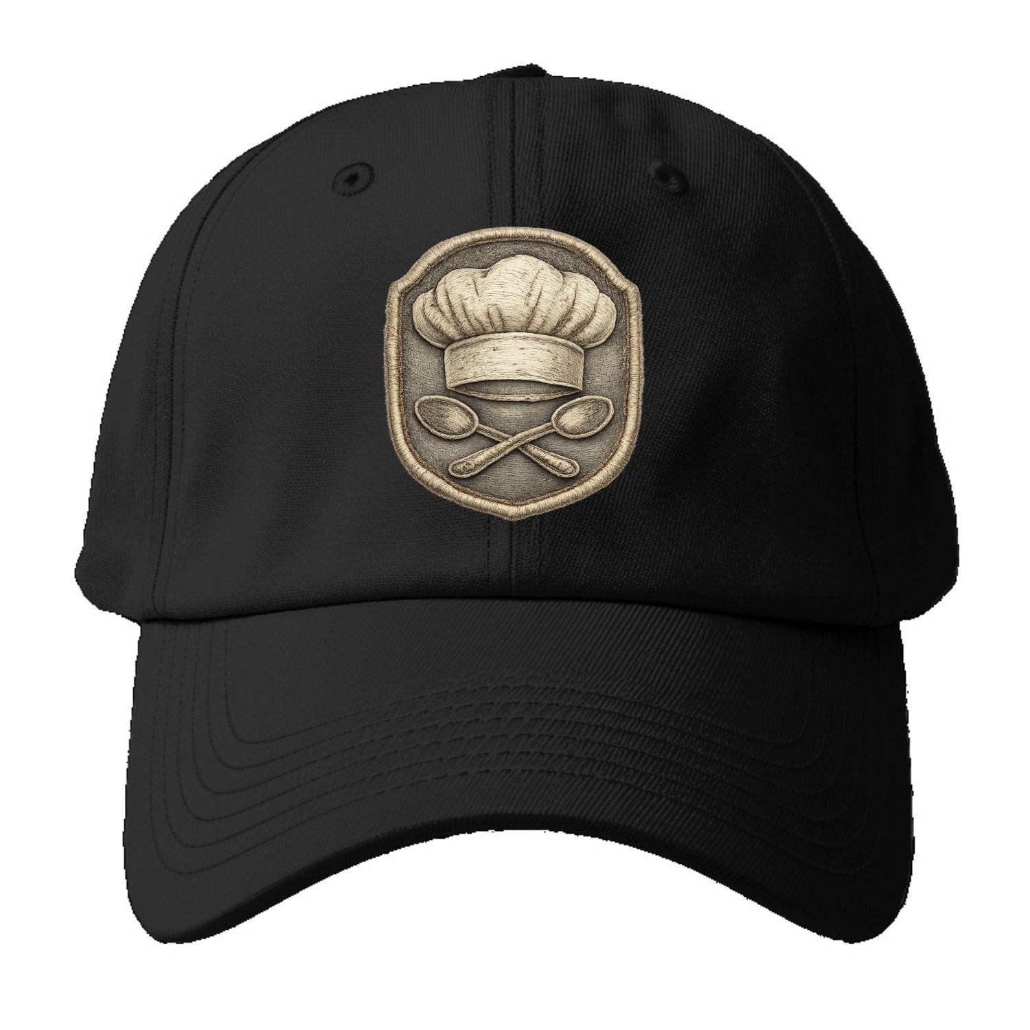 Embroidered patch design - COOKING CHEF HAT - toque blanche with crossed spoons in - Baseball Cap - Black