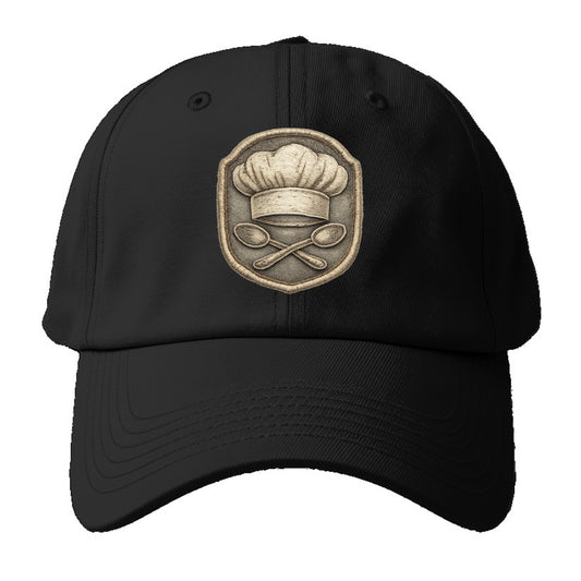 Embroidered patch design - COOKING CHEF HAT - toque blanche with crossed spoons in - Baseball Cap - Black