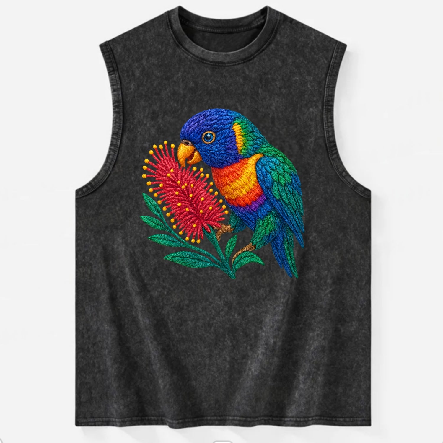 Rainbow Lorikeet Bottlebrush - Vintage Washed Tank - Black
