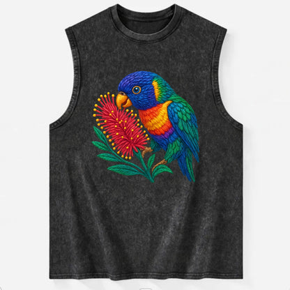 Rainbow Lorikeet Bottlebrush - Vintage Washed Tank - Black