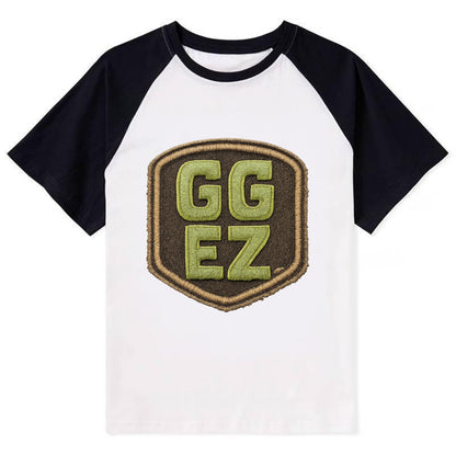 GG EZ - victory text in neon green , easy win - Contrast Raglan T-shirt - Black