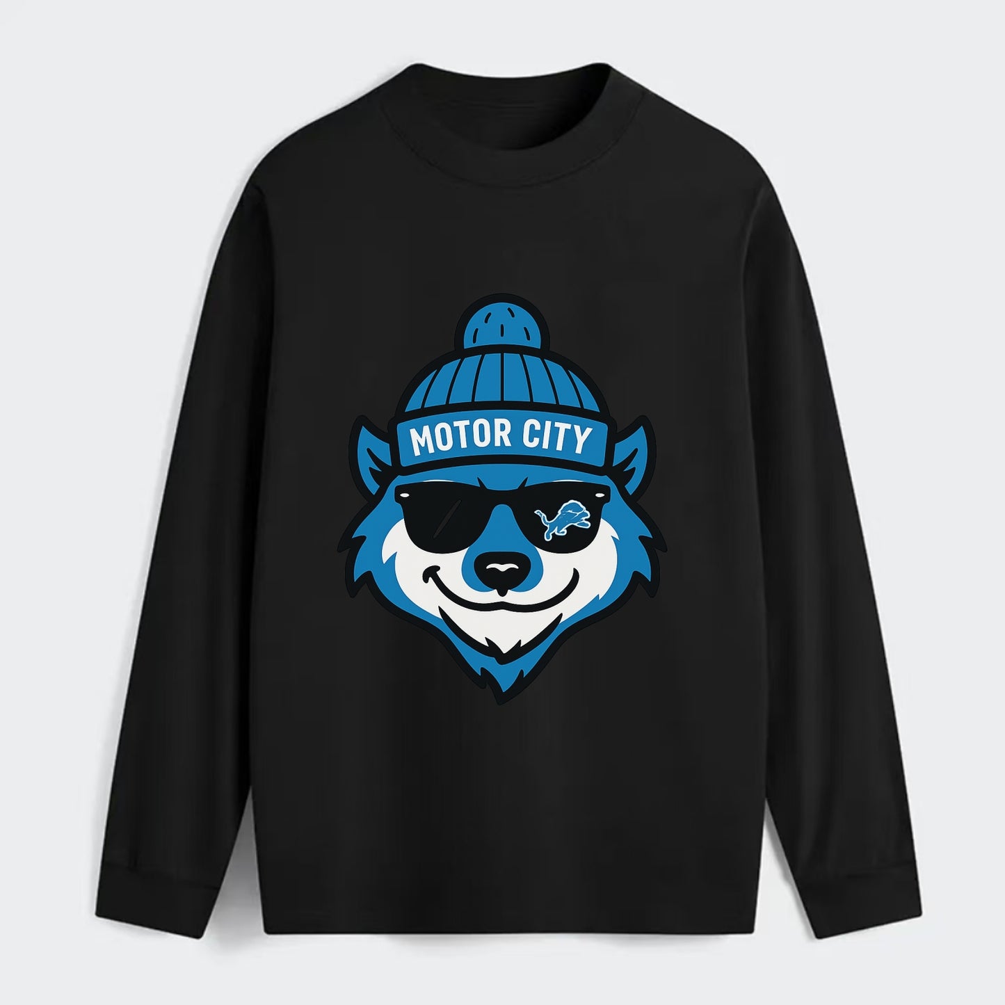 Motor City Wolverine wearing Lions beanie with gear patch and wayfarer - Classic Long Sleeve Shirt - Black