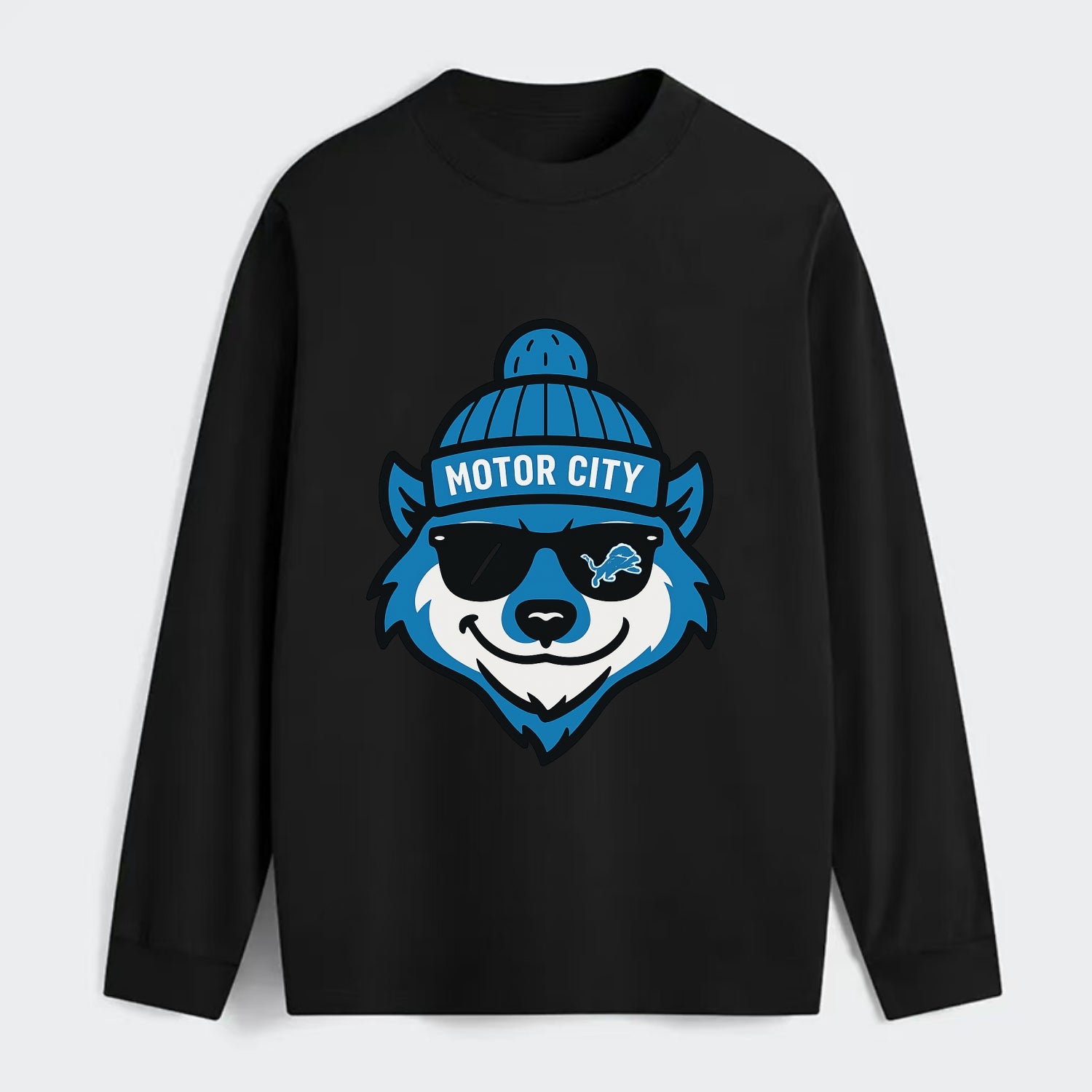 Motor City Wolverine wearing Lions beanie with gear patch and wayfarer - Classic Long Sleeve Shirt - Black