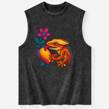 Crested Gecko - Vintage Washed Tank - Black