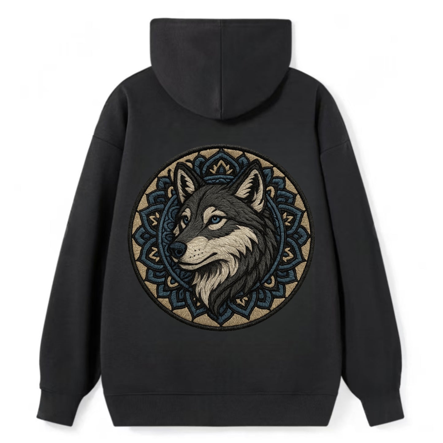 Mandala Wolf Pattern  - Classic Pullover Hoodie - Black