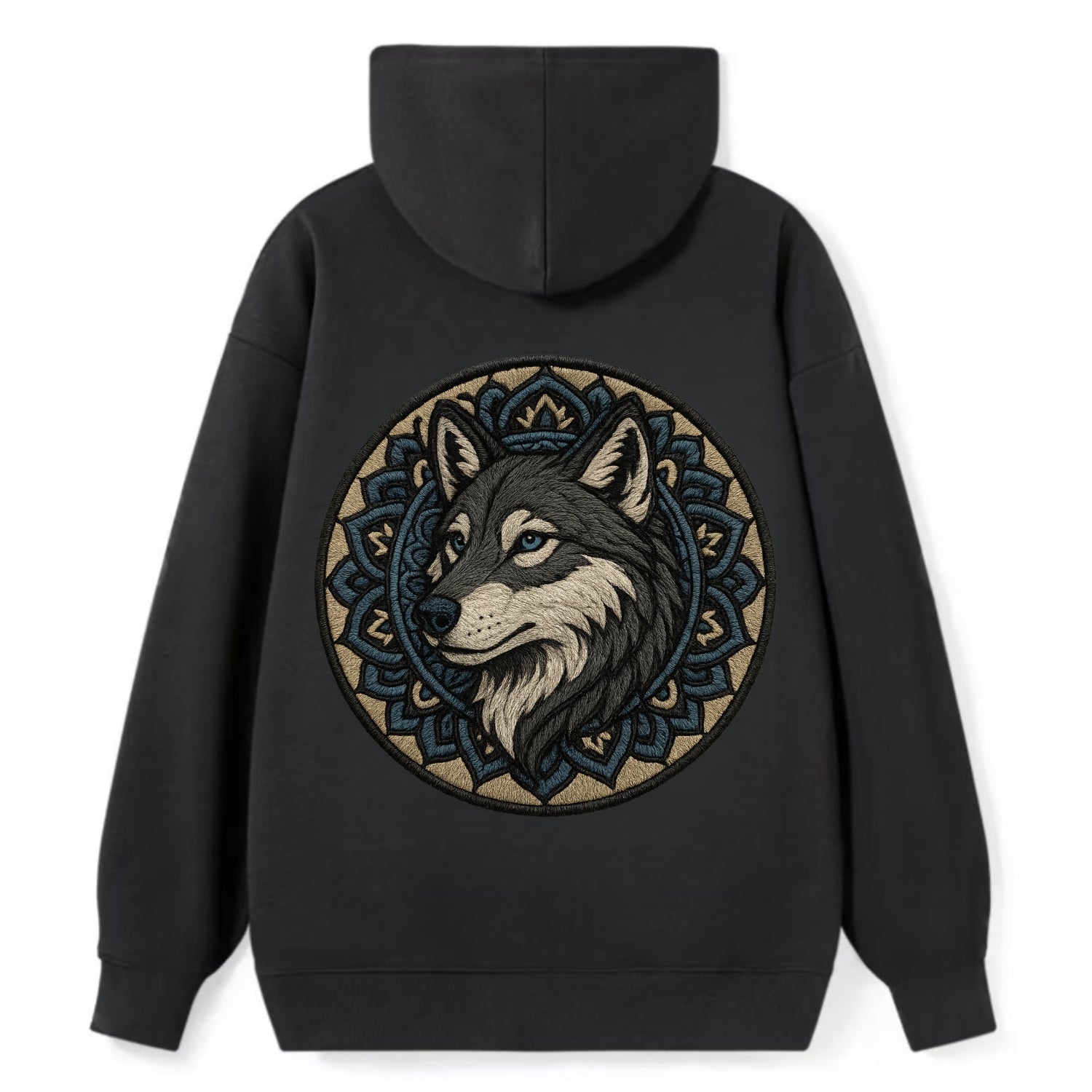 Mandala Wolf Pattern  - Classic Pullover Hoodie - Black