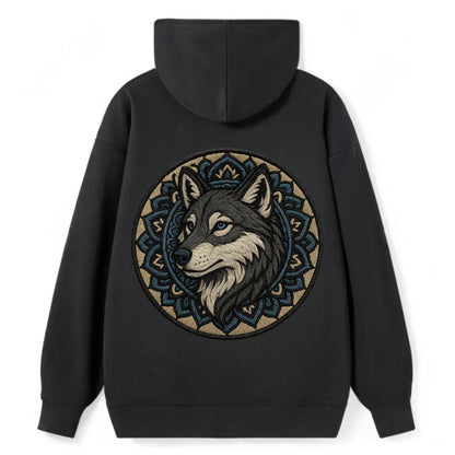 Mandala Wolf Pattern  - Classic Pullover Hoodie - Black