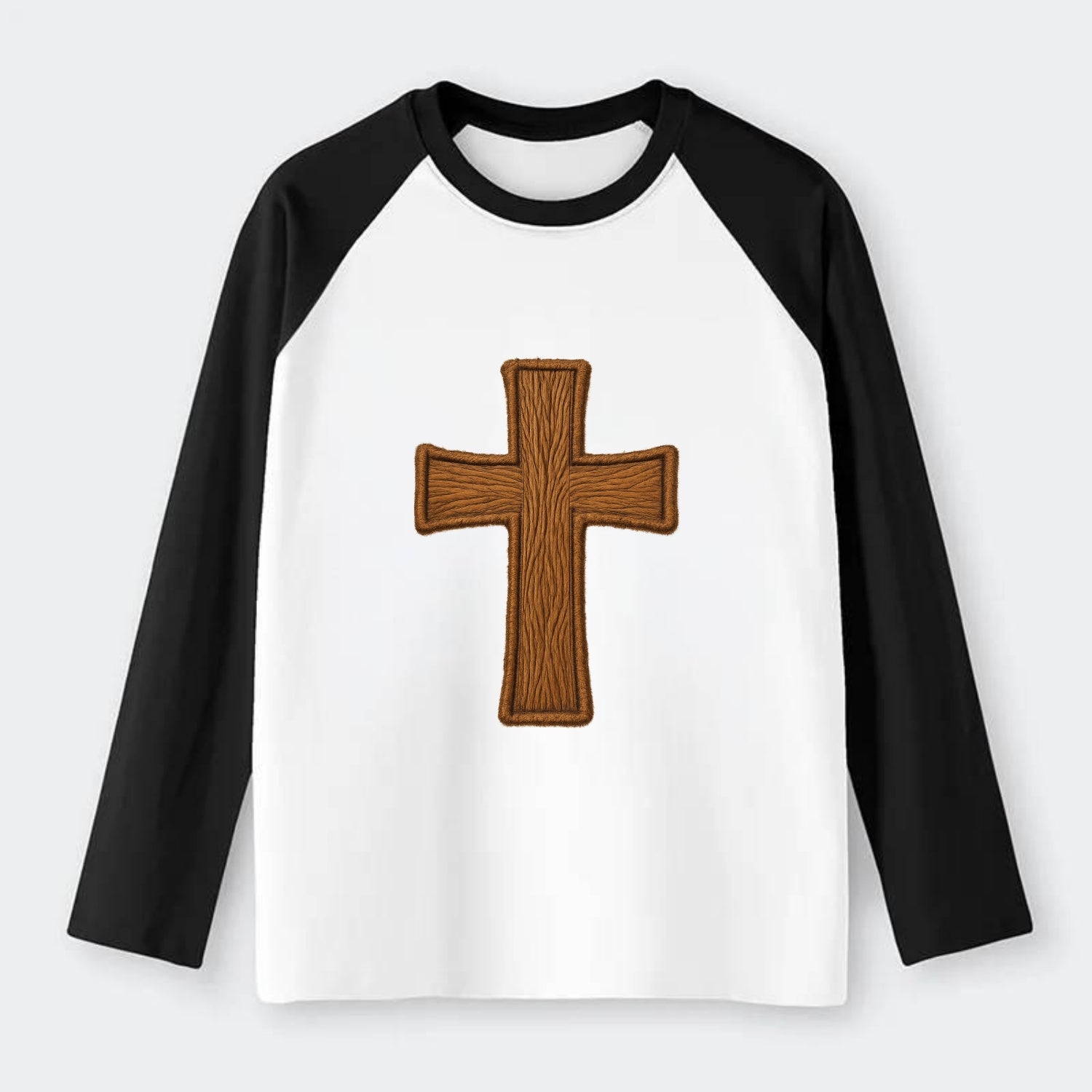 Carved Cross  - Raglan Long Sleeve T-Shirt - Black