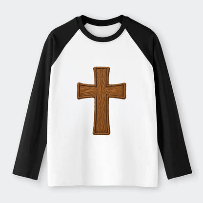 Carved Cross  - Raglan Long Sleeve T-Shirt - Black