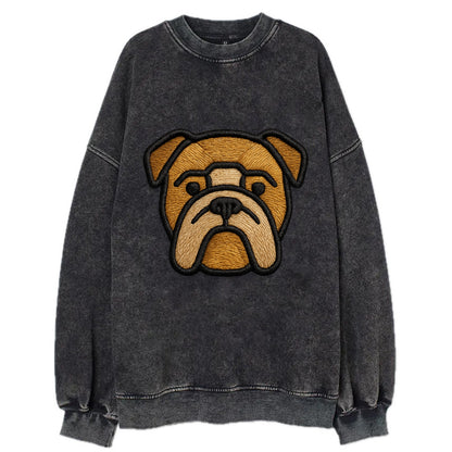 Bulldog - Minimalist geometric design wi - Vintage Sweatshirt - Black