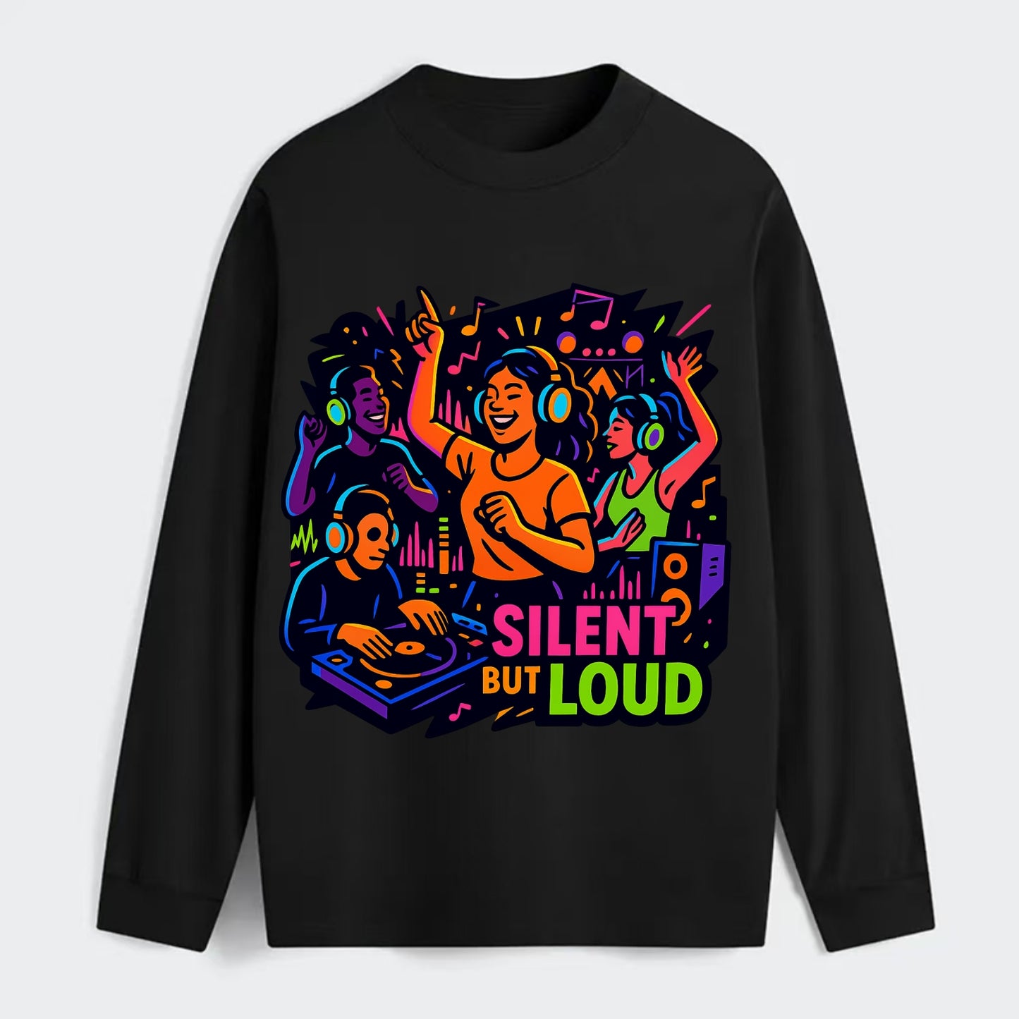 Silent disco dancers with glowing headphones - "Silent But Loud" - - Classic Long Sleeve Shirt - Black