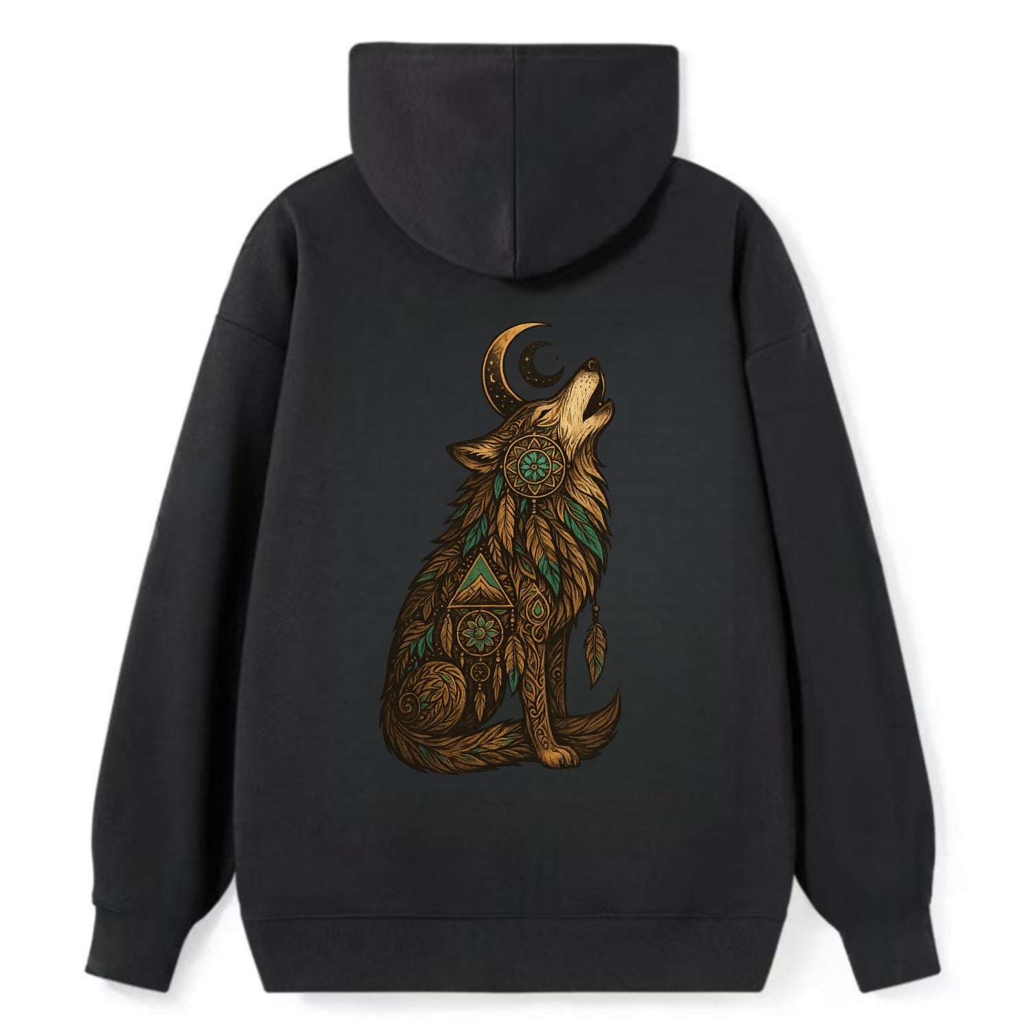 Celestial Moon Wolf  - Classic Pullover Hoodie - Black