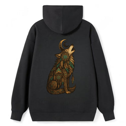 Celestial Moon Wolf  - Classic Pullover Hoodie - Black