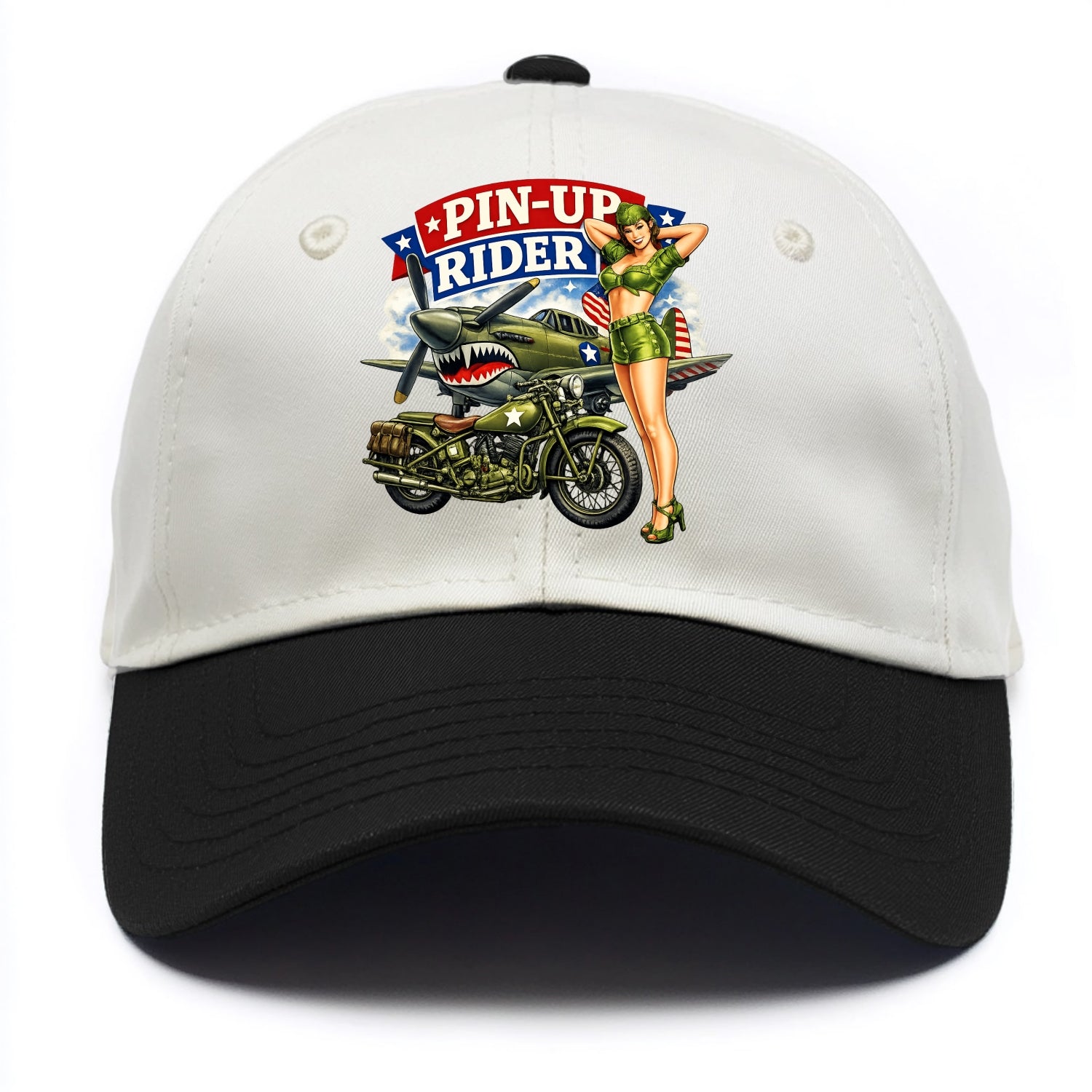 Wwii Pin Up Rider - Two Tone Cap - Black
