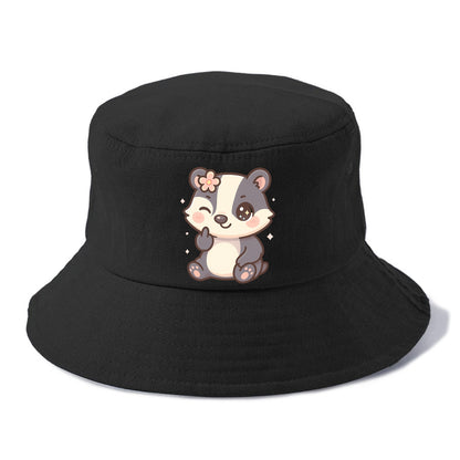 adorable badger with black and white stripes, one paw giving finger - Bucket Hat - Black