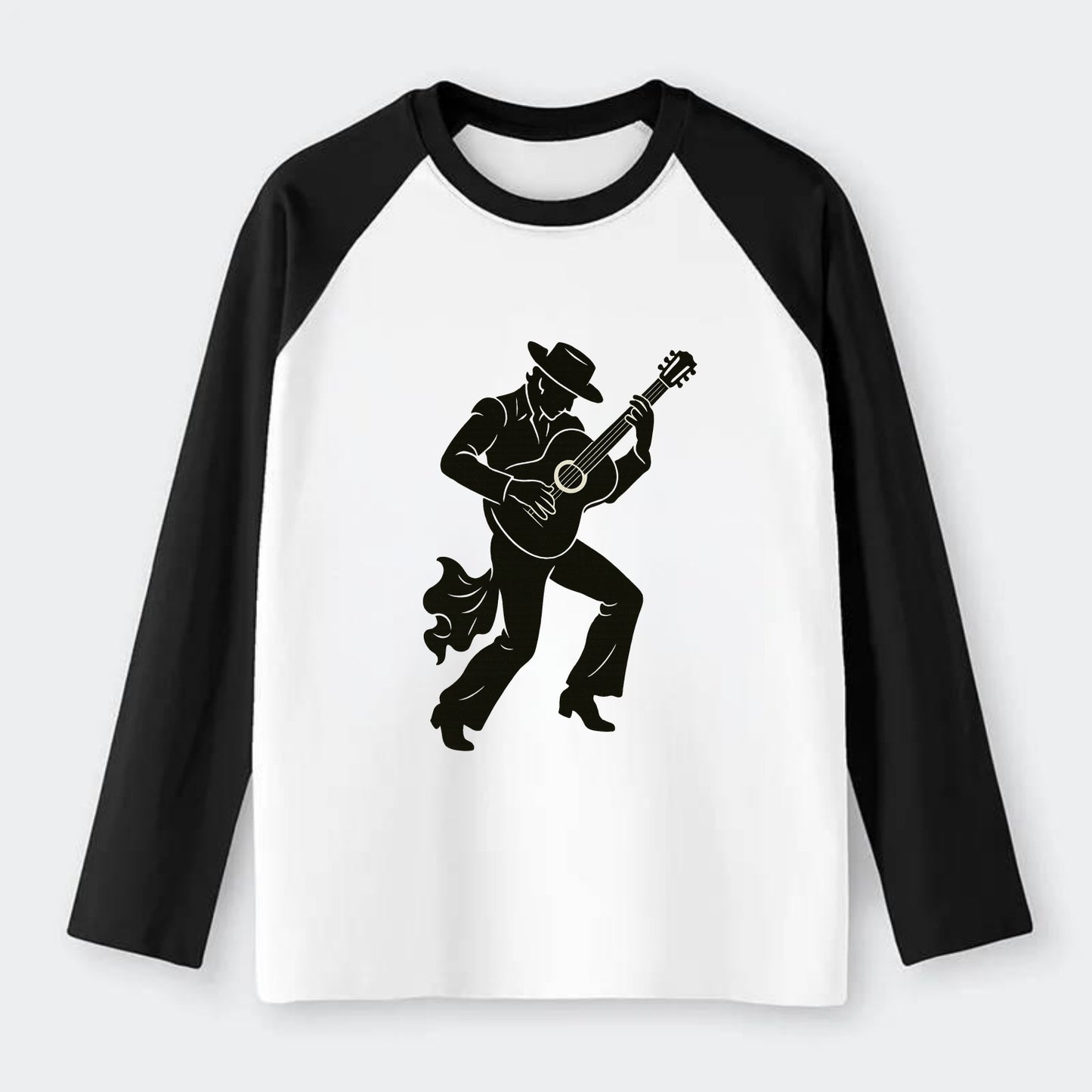 Flamenco guitarist dramatic pose - Raglan Long Sleeve T-Shirt - Black