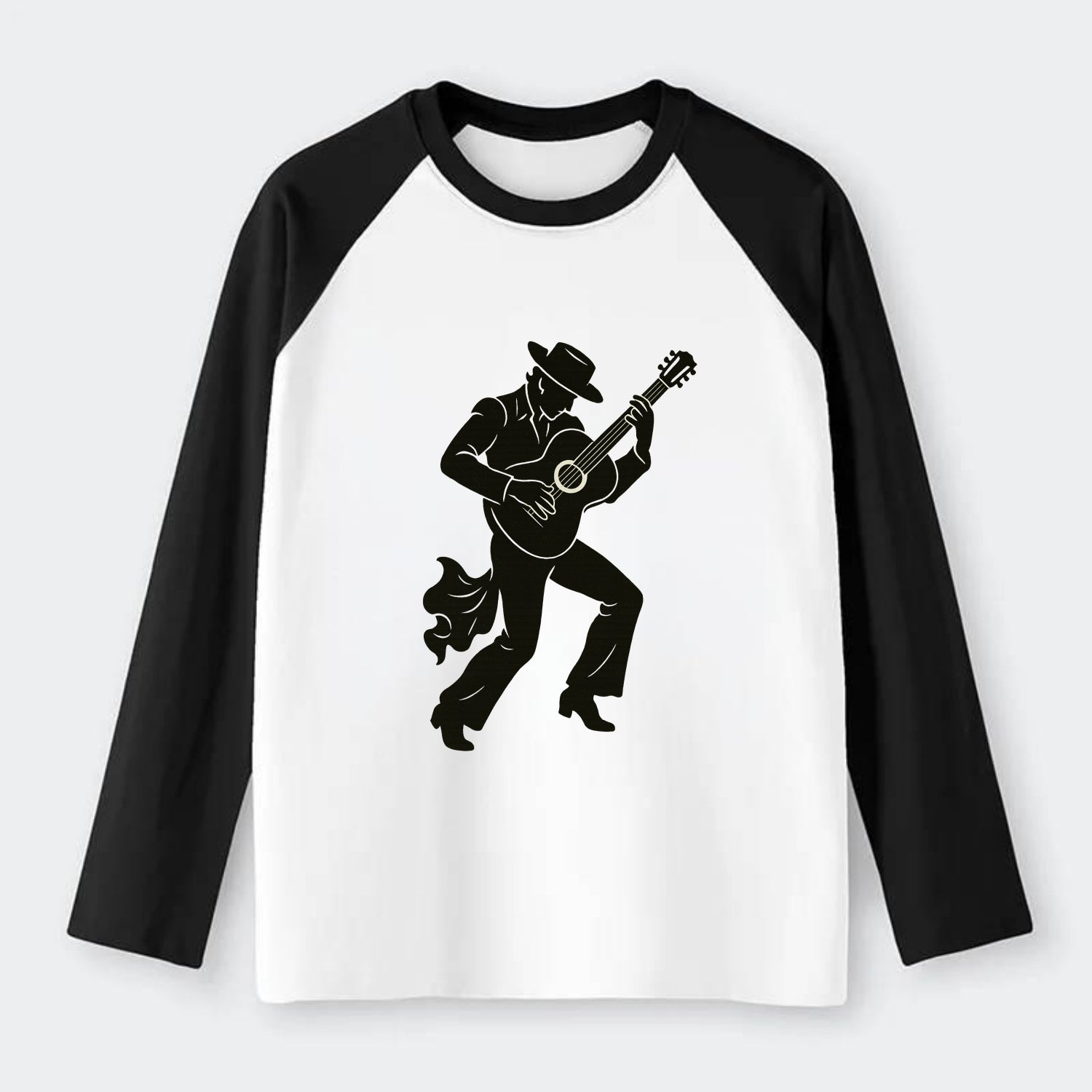 Flamenco guitarist dramatic pose - Raglan Long Sleeve T-Shirt - Black