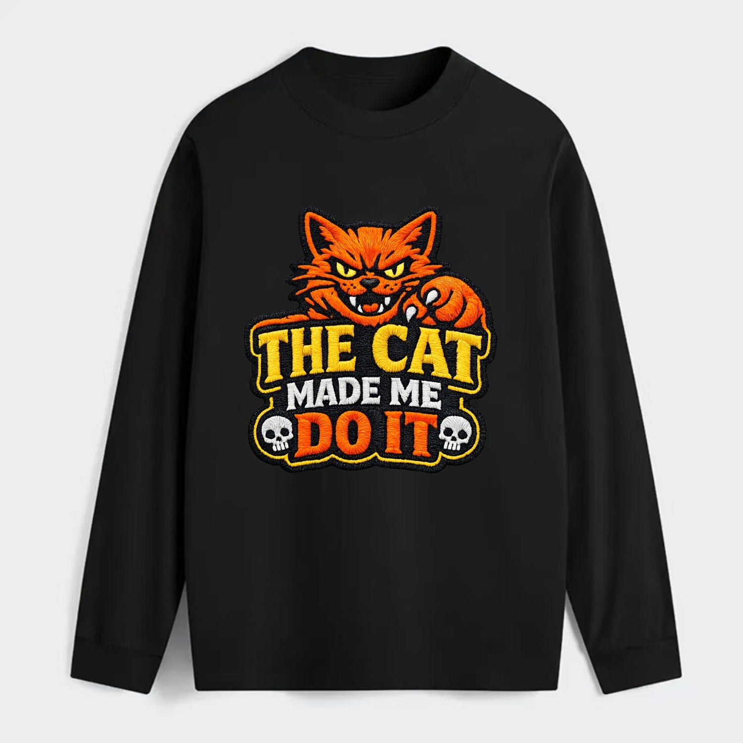 THE CAT MADE ME DO IT - mischievous cat in orange , blame the cat - Classic Long Sleeve Shirt - Black