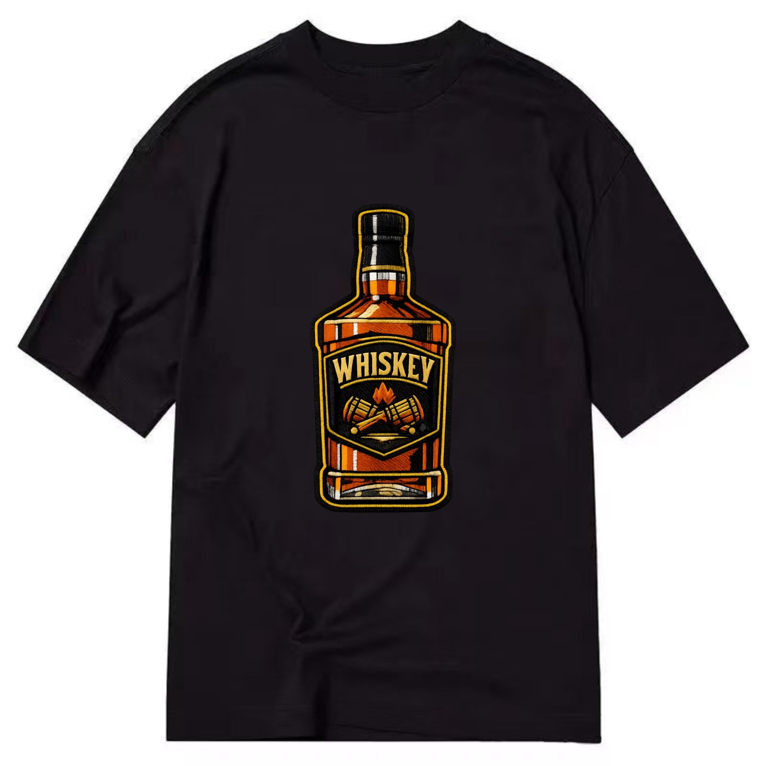 WHISKEY BOTTLE - bourbon bottle in amber and gold , spirits connoisseur - Classic T-shirt - Black