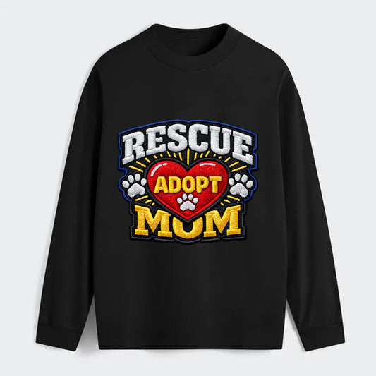 RESCUE MOM - heart with ADOPT text in red , shelter advocate - Classic Long Sleeve Shirt - Black