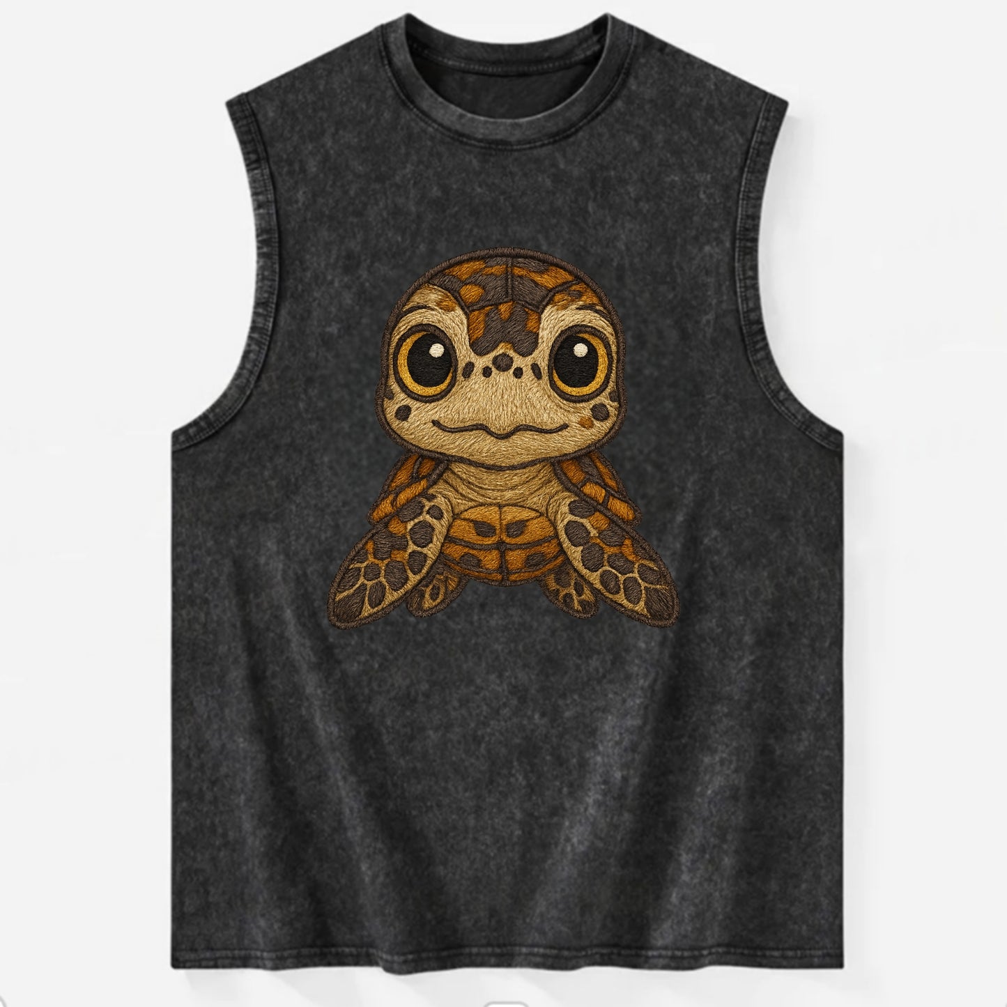 Baby Hawksbill Turtle - amber and brown shell pattern, curious golden eyes, - Vintage Washed Tank - Black
