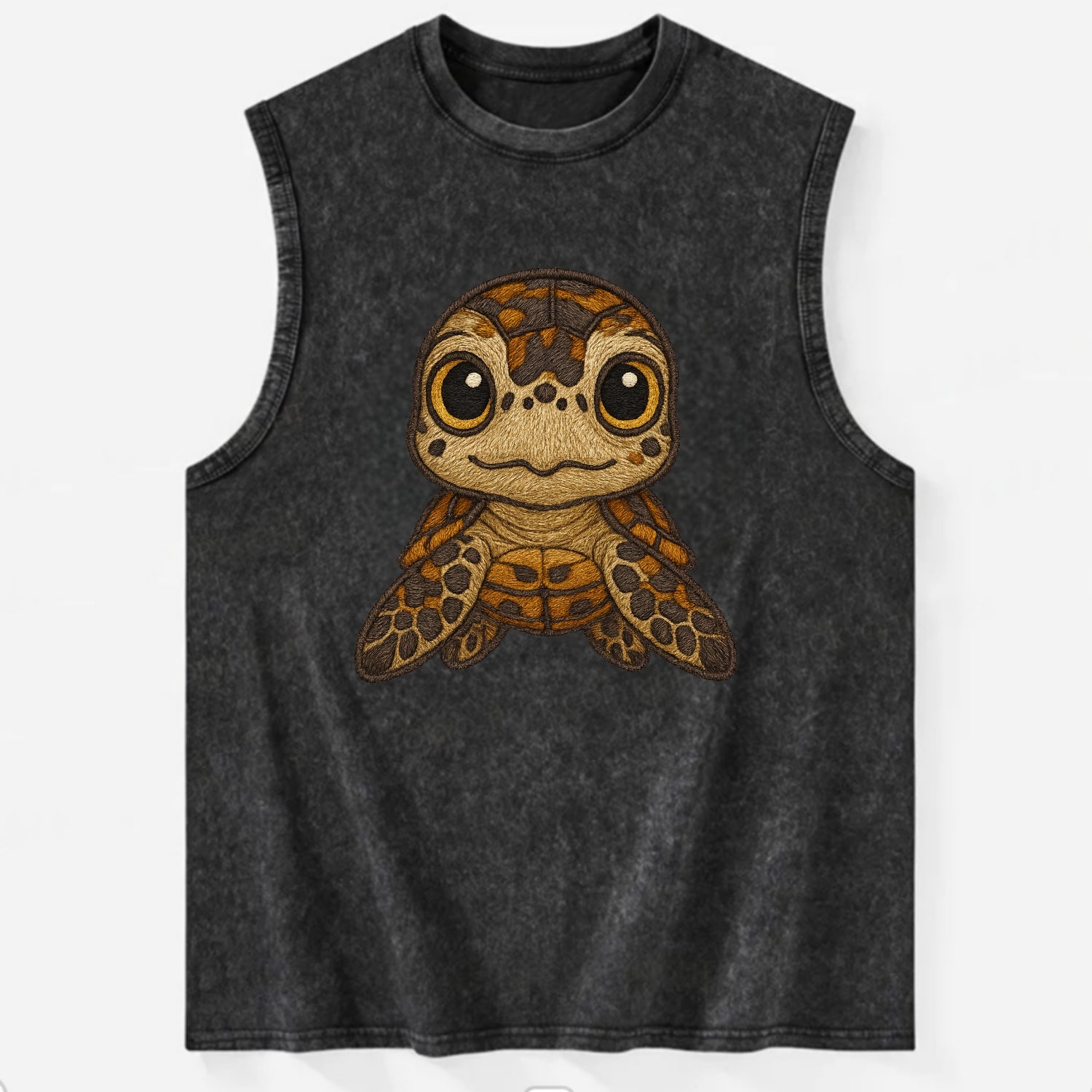 Baby Hawksbill Turtle - amber and brown shell pattern, curious golden eyes, - Vintage Washed Tank - Black
