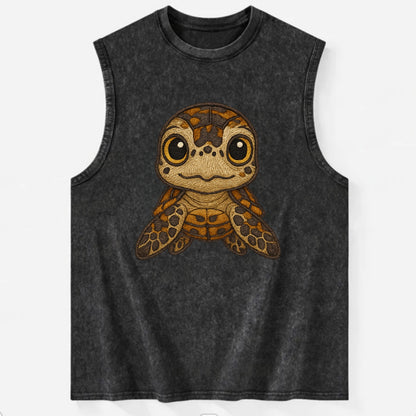 Baby Hawksbill Turtle - amber and brown shell pattern, curious golden eyes, - Vintage Washed Tank - Black