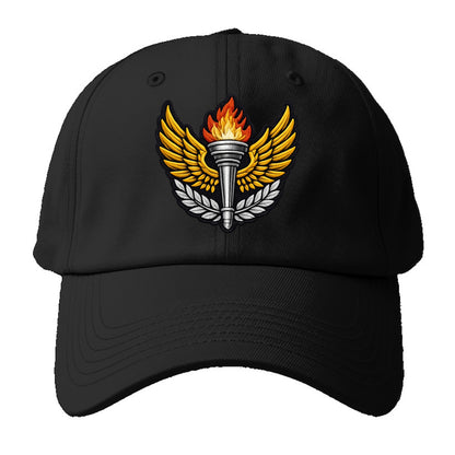 Embroidered patch design - TRACK AND FIELD TORCH - Olympic style torch with wings in - Baseball Cap - Black